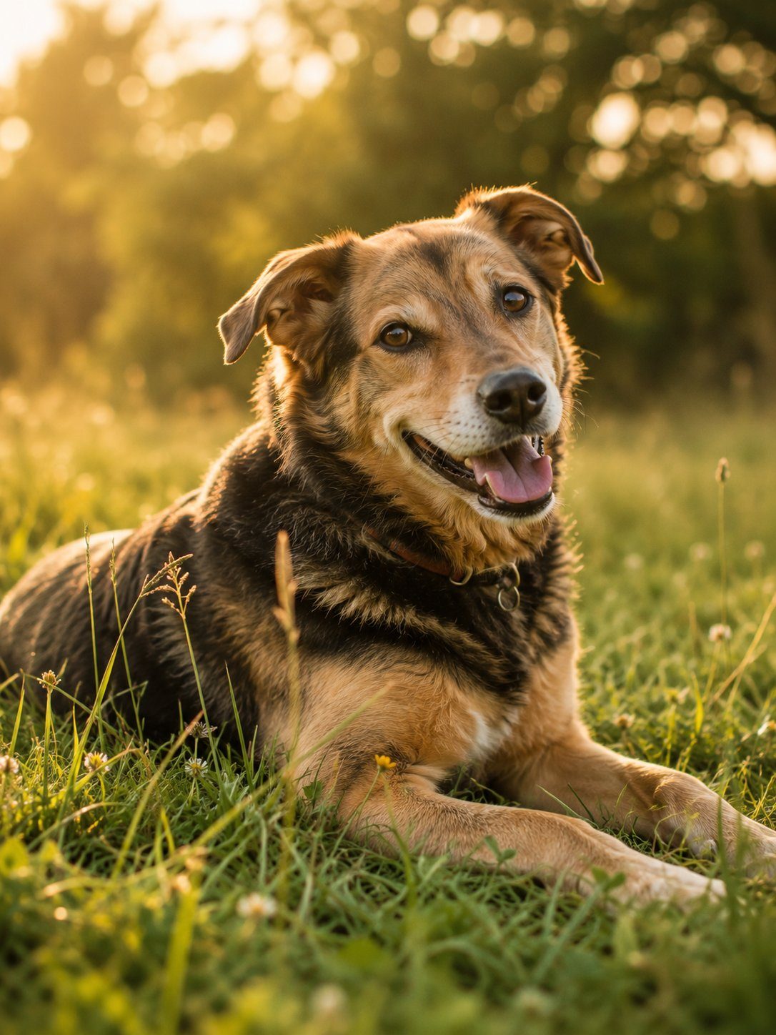 A content dog enjoying a sunny day in the field